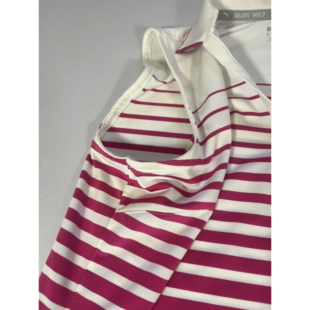 PUMA Women's Golf Shirt Medium Sleeveless Pink Stripe - Picture 7 of 11